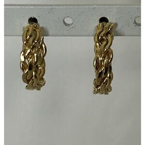Beautiful Gold Tone Weaved Half Hoop Post Earrings. Measures .5”